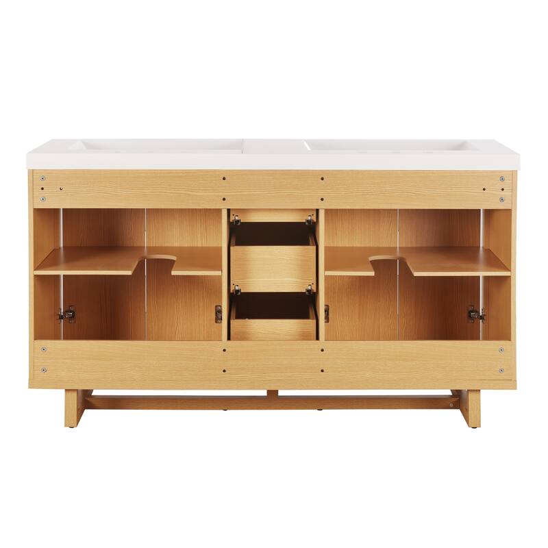 59.3" Bathroom Vanity with 4 Doors & 3 Drawers, Handle-Free Design, Soft-Close Hinges, Hidden Drawer Slides, SMC Resin Top