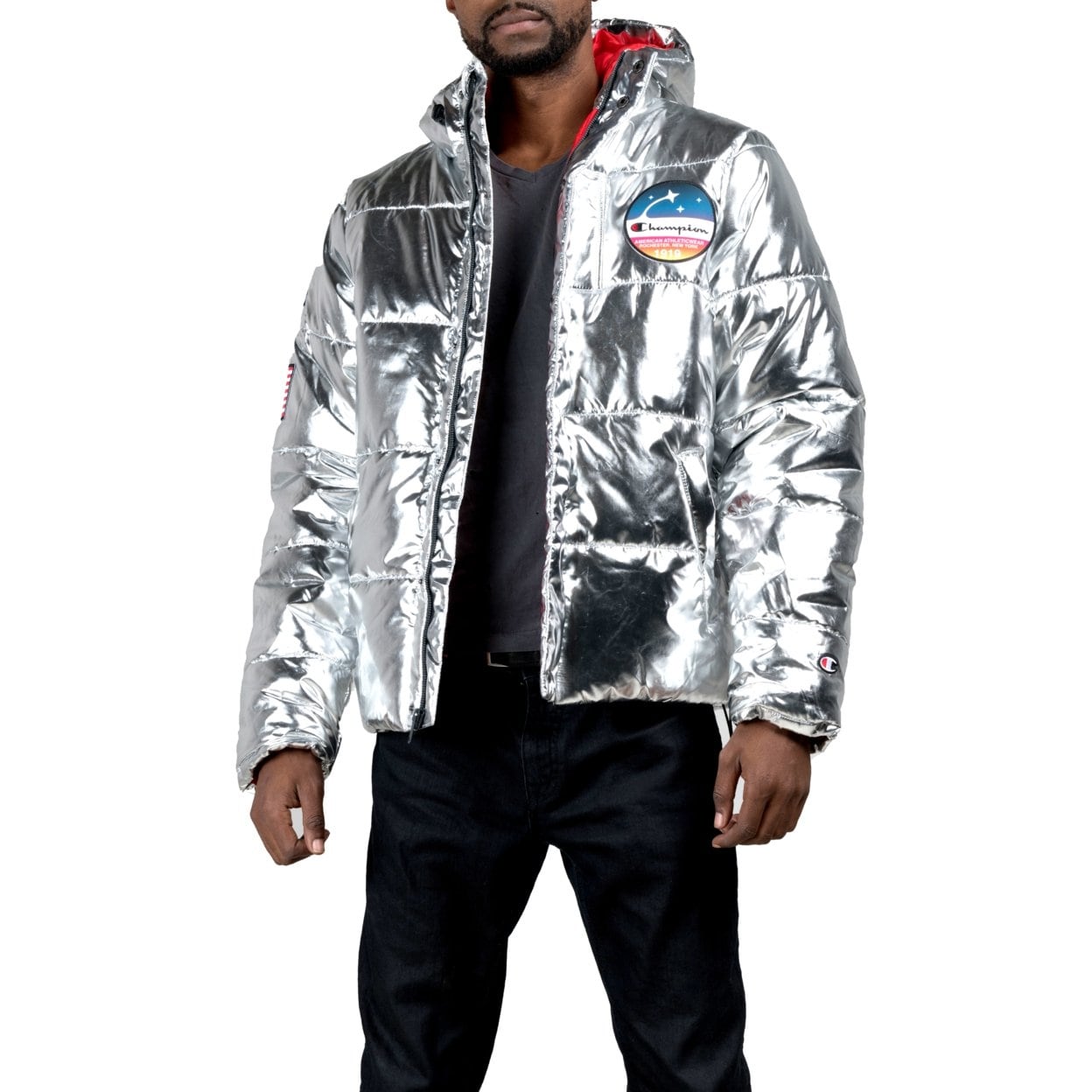 champion limited edition 3 patch metallic puffer jacket