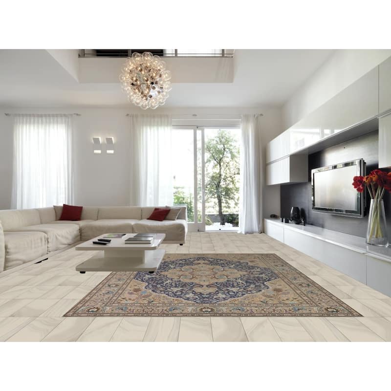 Blue Tabriz Persian Vintage Area Rug Hand-Knotted Wool Carpet - 9'11" x 13'2"