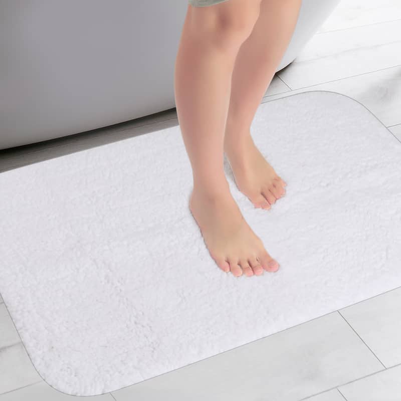100% Cotton Mat Rug, Plush Water Absorbent Luxury Rectangular for Bathroom Vanity, Bathtub/Shower, Hotel - White - 16" x 24"