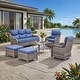 preview thumbnail 159 of 189, Pocassy Outdoor Wicker Sofa with Swivel Chair Fire Pit Table Furniture Set. Gray Wicker & Blue Cushion - 6 Pieces Sofa Swivel Chair Ottoman w/ Table