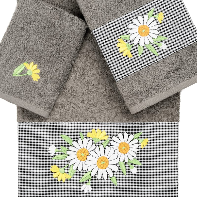 Authentic Hotel and Spa 100% Turkish Cotton Daisy 3PC Embellished Towel Set