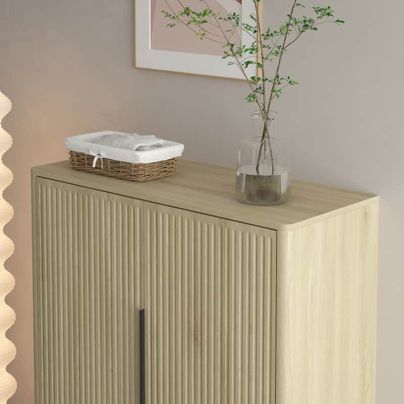 Modern Wooden Shoe Storage Cabinet Organizer with Doors & Adjustable Shelves