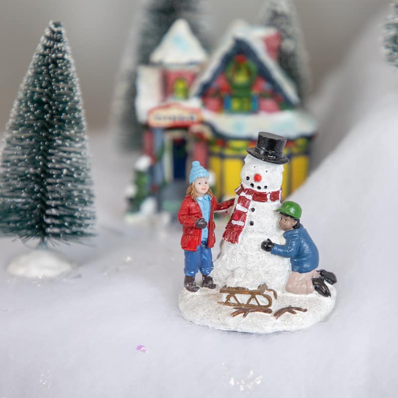 Children Build a Snowman Christmas Village Display Piece - 2.75"