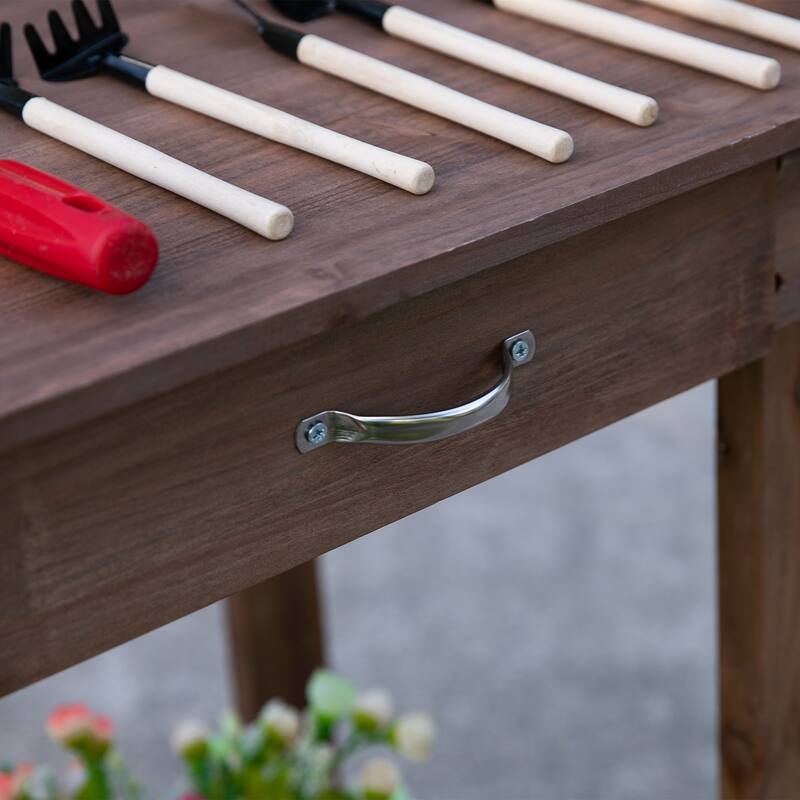 Outsunny 36.25" x 17.75" x 46.75'' Wooden Potting Bench Work Table with 2 Removable Wheels & Large Storage Spaces