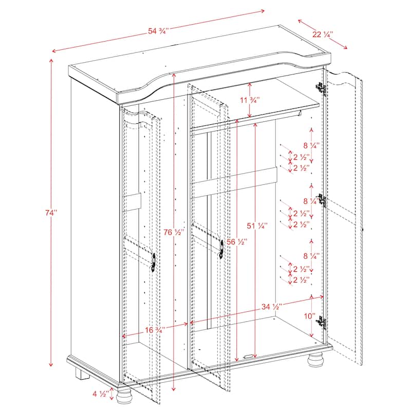 100% Solid Wood Kyle 3-Door Wardrobe Armoire with Mirrored Door