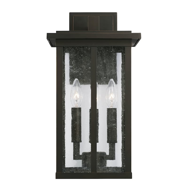 Barrett 9.25" 3-light Outdoor Wall Lantern w/ Antiqued Glass
