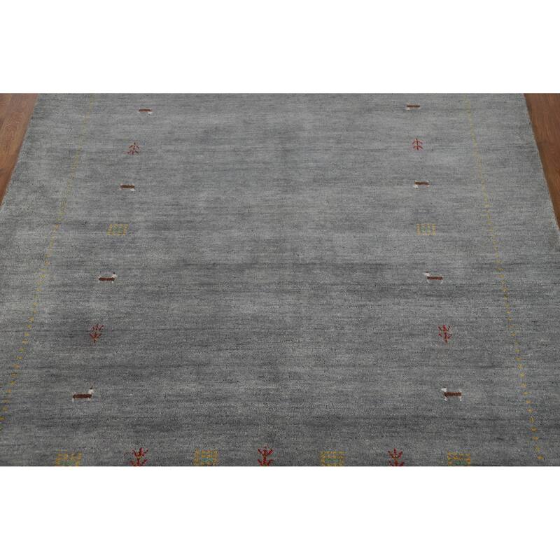 Hand Knotted Oriental 100% Wool Carpet Tribal Animal Pictorial Greys & Charcoal Gabbeh Area Rug - 7' 9'' X 5' 9''