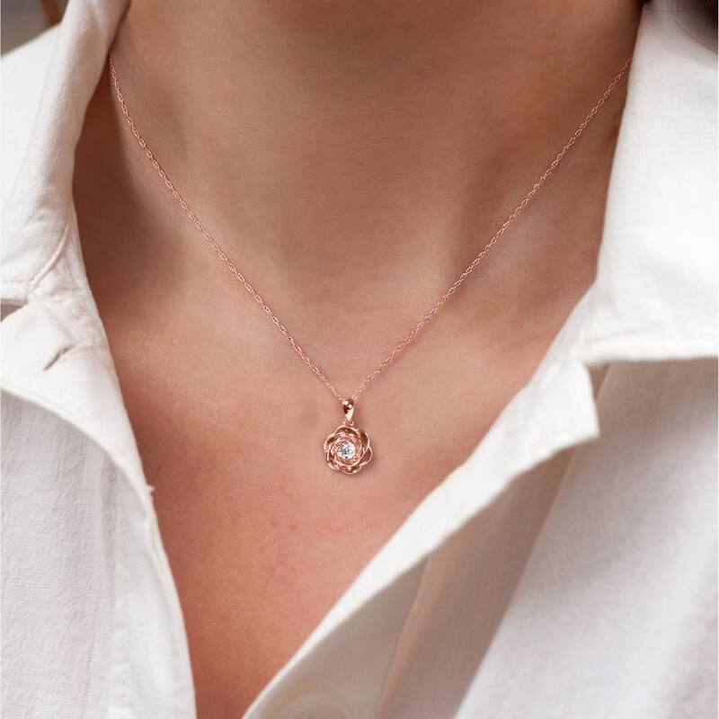 10K Gold 1/5ct TDW Diamond Rose Pendant Necklace for Women