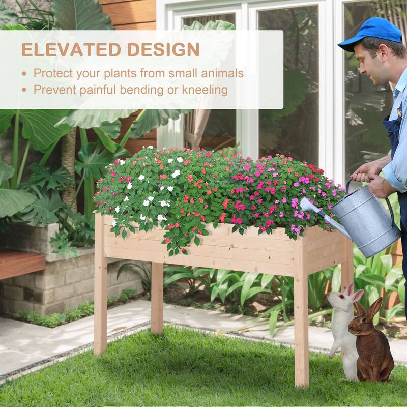Outdoor Raised Garden Bed with Legs, Elevated Wooden Garden Self-Draining Planter Box for Gardening Backyard Patio, Natural
