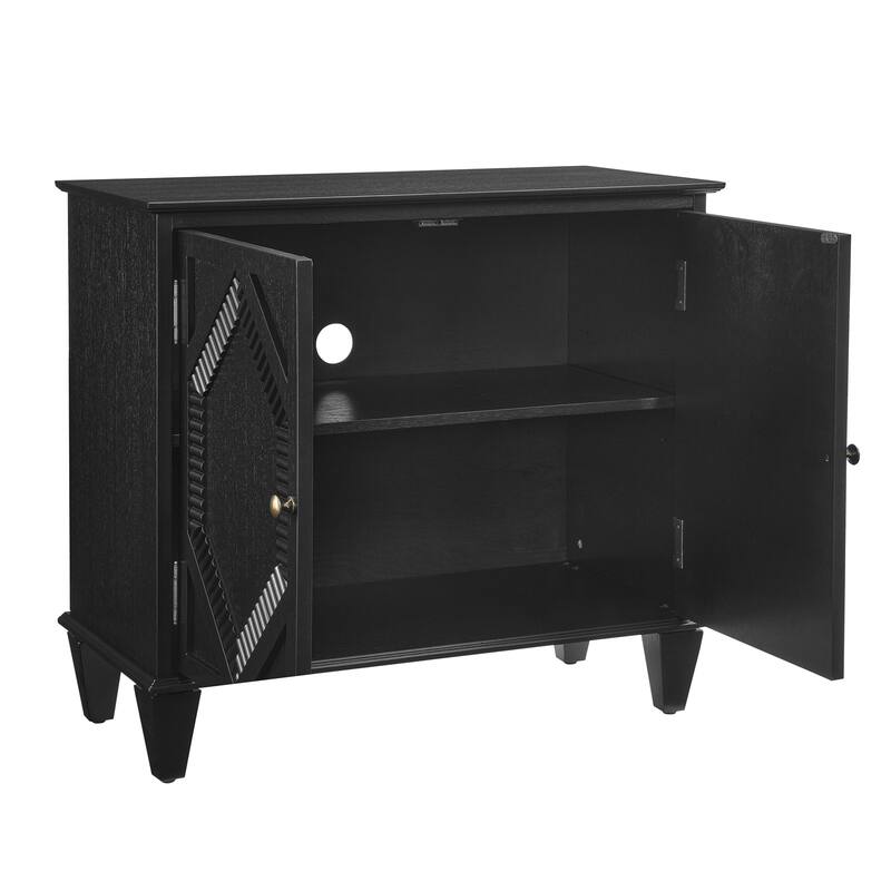 33.6" Retro Wooden Sideboard Buffet Cabinet with Storage, Symmetrical Geometric Accent Display Cabinets, Media Console Credenza
