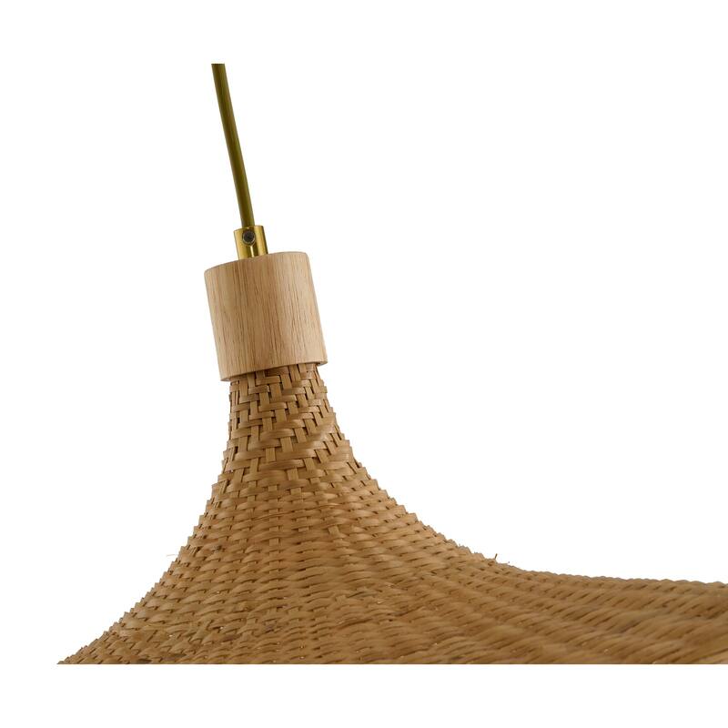 1-Light Brass Iron Pendant With A Nature Rattan Shade