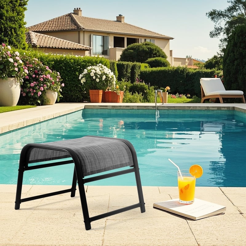 Steel-Framed Fabric Footstool – Versatile Indoor/Outdoor Footrest & Seat - Grey