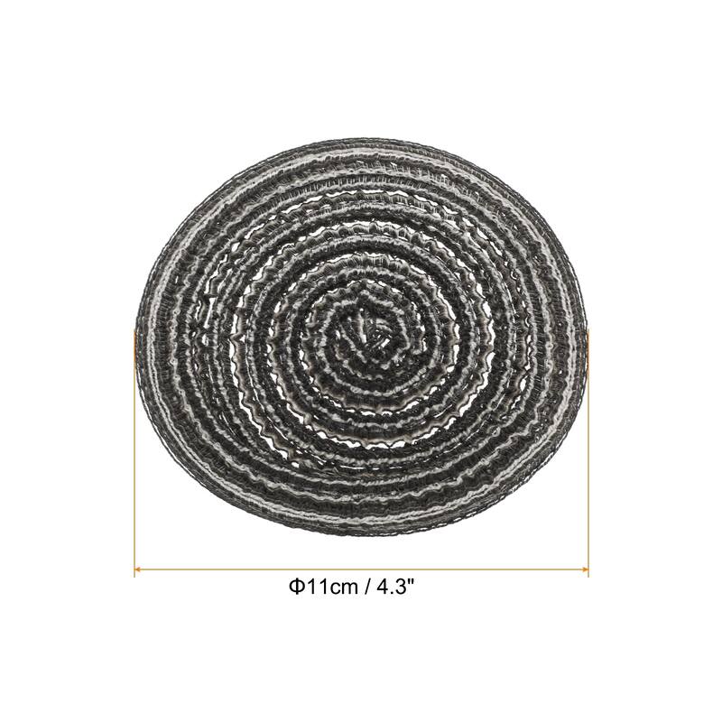 6pcs Round Braided Placemats Non-Slip Washable Round Table Mats - Black Grey - 4.3"