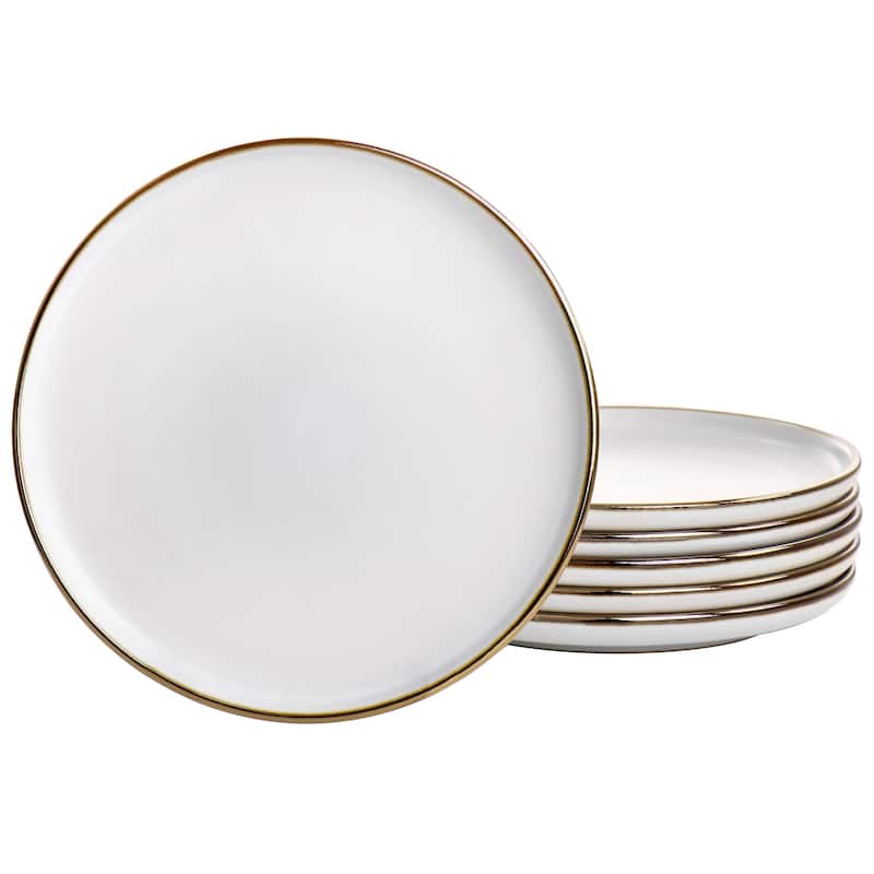 Cotton with Gold Stoneware Salad Plate 6 Piece Set - White - 6 Piece