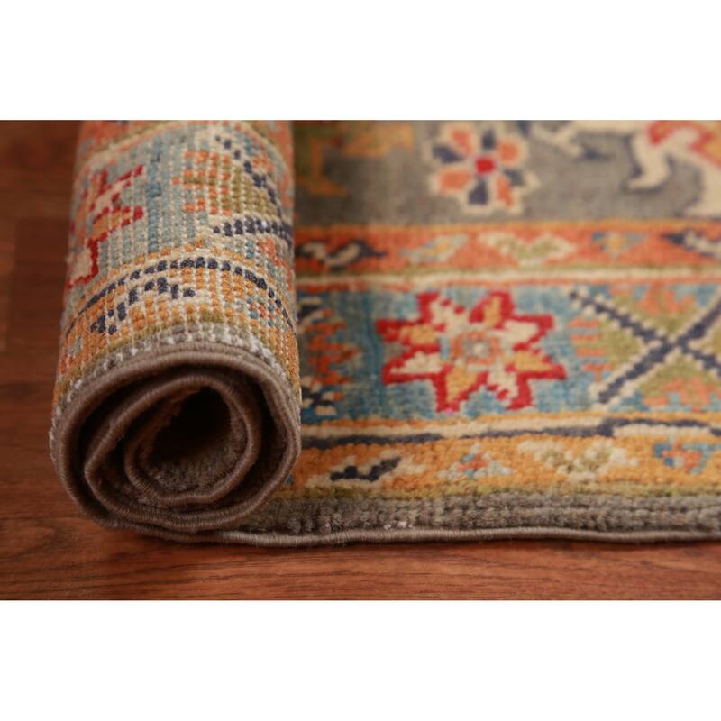 Gray Geometric Kazak Oriental Accent Foyer Rug Handmade Wool Carpet - 2'0"x 3'0"