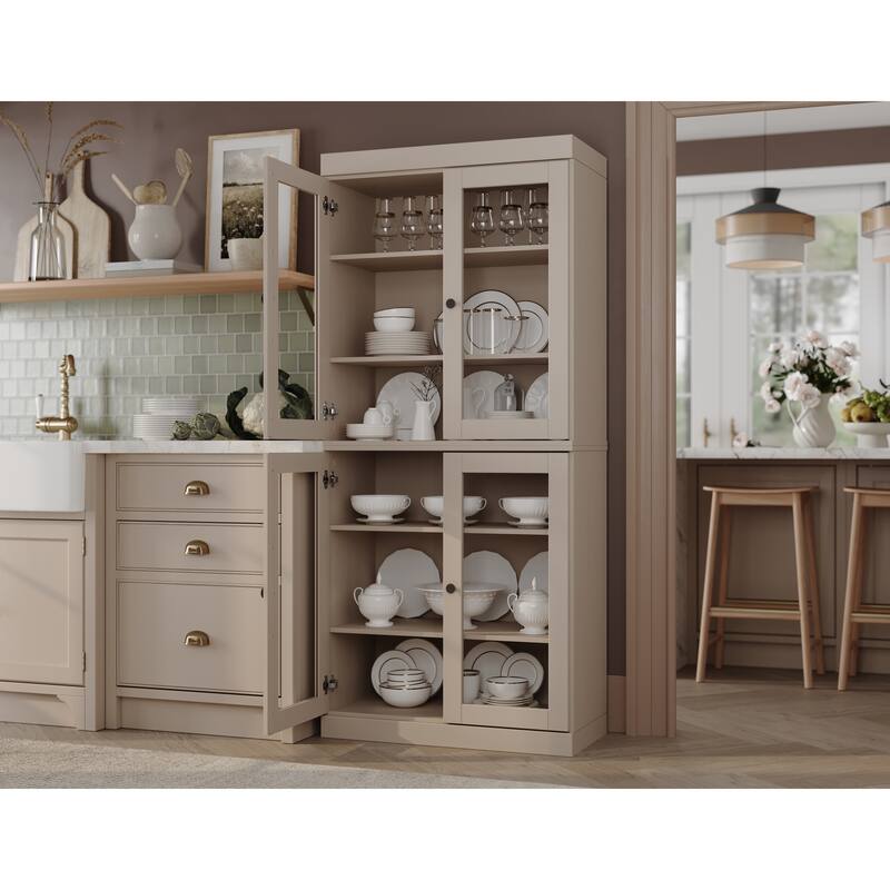 Palace Imports 100% Solid Wood Pantry Cabinet with Frosted, Clear Glass or Solid Doors and Adjustable Shelves