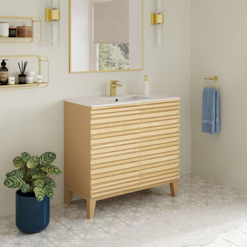 Cascade 30" Freestanding Bathroom Vanity In Natural Oak With Sink Top - 30