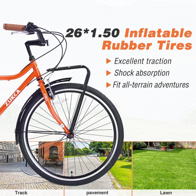26-Inch Vintage Style Bike with Steel Frame, Shimano 7-Speed, Double V Brakes, and Retro Design for Adults