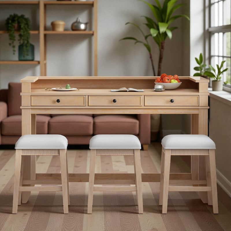 4-Piece Bar Table Dining Set for 3, 53" High Table with 3 Storage Drawers, USB Ports & 3 Upholstered Stools