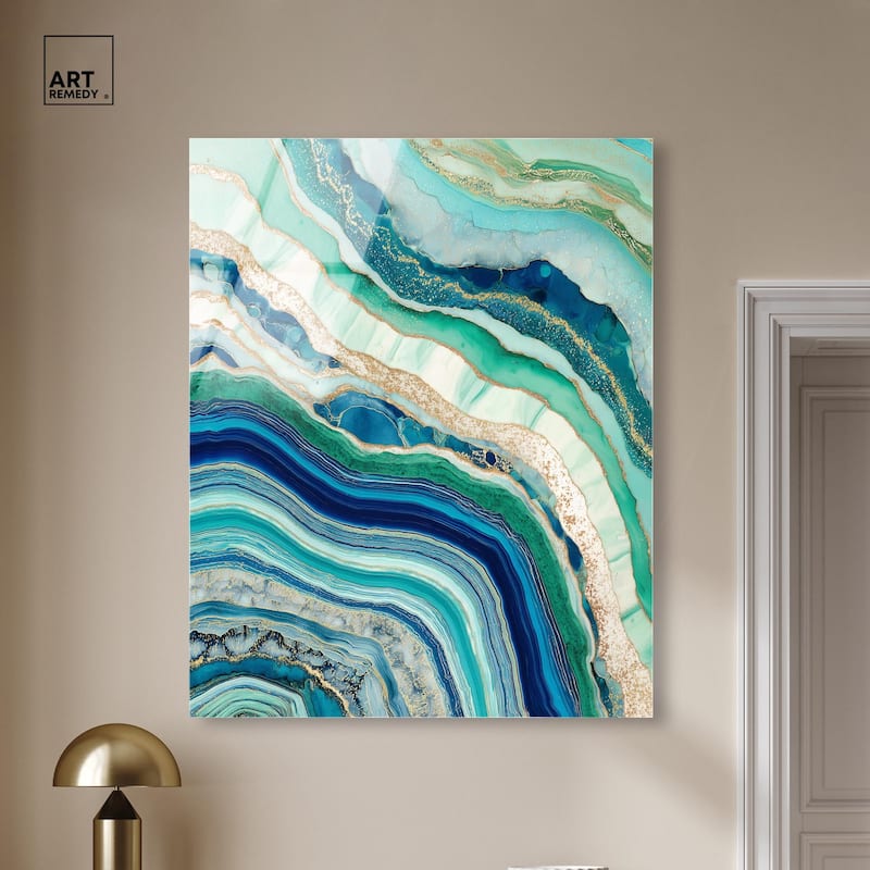 Blue Green Abstract Agate II Acrylic by Art Remedy, Ready to Hang