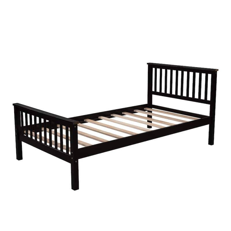Twin Size Solid Wood Platform Bed with Headboard & Footboard