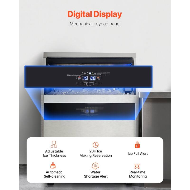 Silver Freestanding Ice Maker Machine with 88 lbs Storage and Self-Cleaning LED Digital Panel - 26 x 24 x 36.4 in