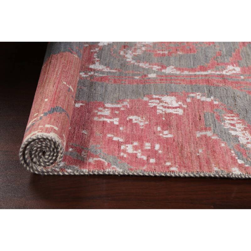 Wool/ Silk Vegetable Dye Abstract Oriental Runner Rug Hand-knotted - 3'1" x 12'2"