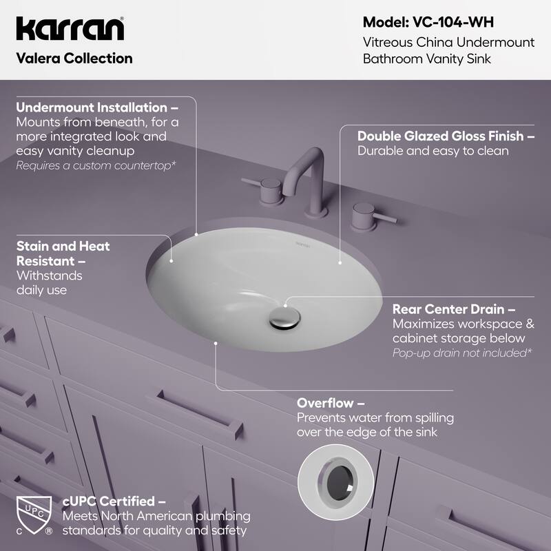 Karran Valera 19" Oval Undermount Vitreous China Bathroom Sink in White