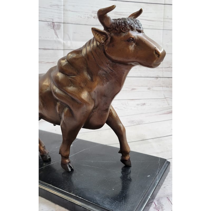 Bull Bronze Metal Sculpture Statue Lost Wax Casting On Black Marble 11 Inches X 18 Inches