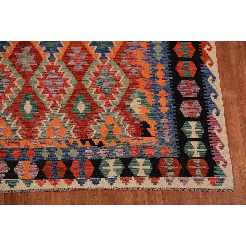 Orange Kilim Oriental Area Rug Handmade Wool Carpet - 8'5"x 11'2"