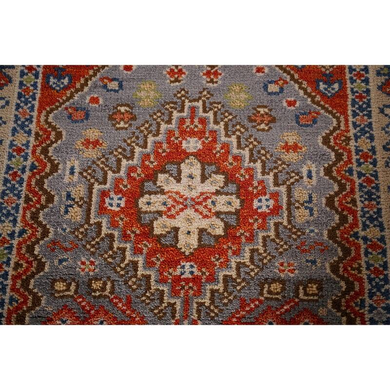Gray Geometric Kazak Oriental Runner Rug Handmade Wool Carpet - 2'6"x 8'0"
