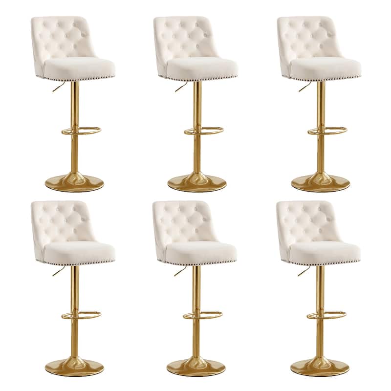 HOMYKA 360 Degrees Swivel Velvet Bar Chair With Adjustable Height Set of 6 - Beige
