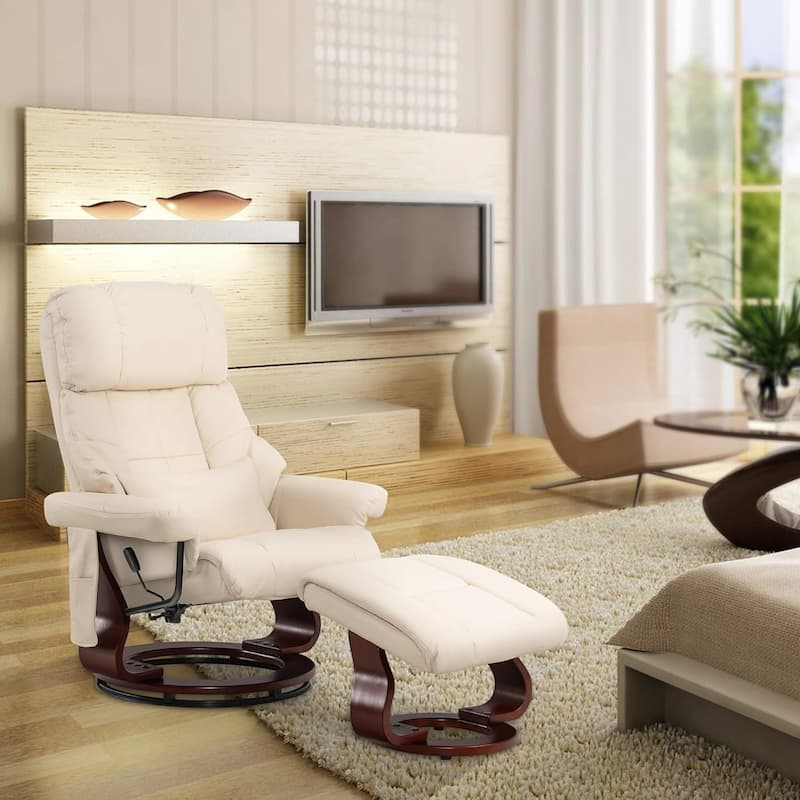 MCombo Set of 2 Recliner Chair with Ottoman Vibration Massag Faux Leather 9068