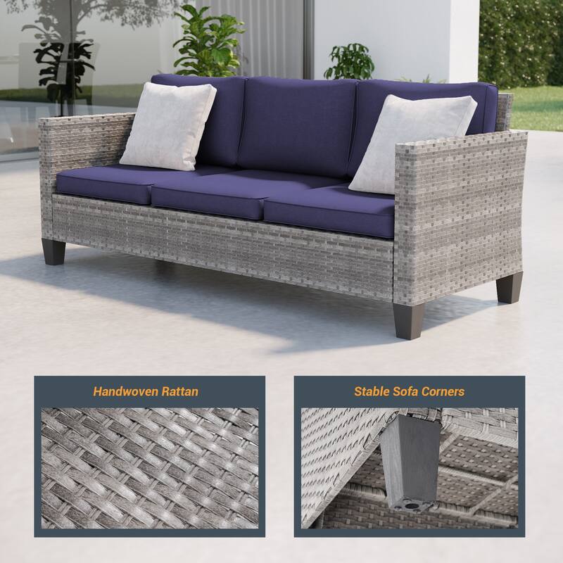 LIVOOSUN Patio 6Pcs Furniture Conversation Gray Rattan Swivel Rocking Sofa Set