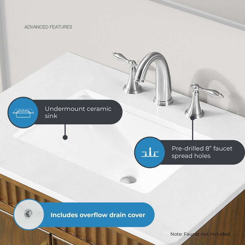 Juliette Warm Walnut Bathroom Vanity with White Quartz Top