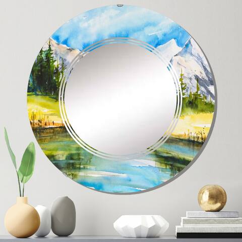 Designart 'Blue Lake With Mountain Valley' Printed Country Wall Mirror