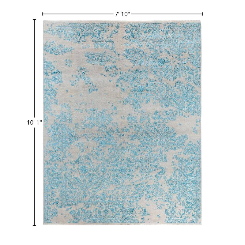 Ikat One-of-a-Kind Hand-Knotted Area Rug, Blue - 7' 10" x 10' 1"