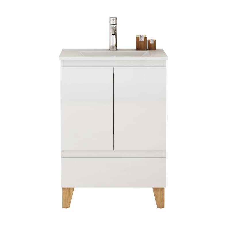24" Bathroom Vanity with Sink, Wall-Mounted Floating Plywood Bathroom Storage Cabinet with Drawers