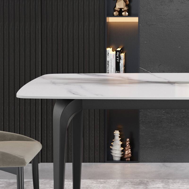 70.87"Modern artificial stone curved black metal leg dining table-can accommodate 6-8 people