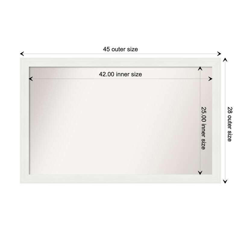 Vanity White Narrow Framed Non-Beveled Custom Wall Mirror, Bathroom Vanity Mirror - Outer Size: 45.5 x 28.5