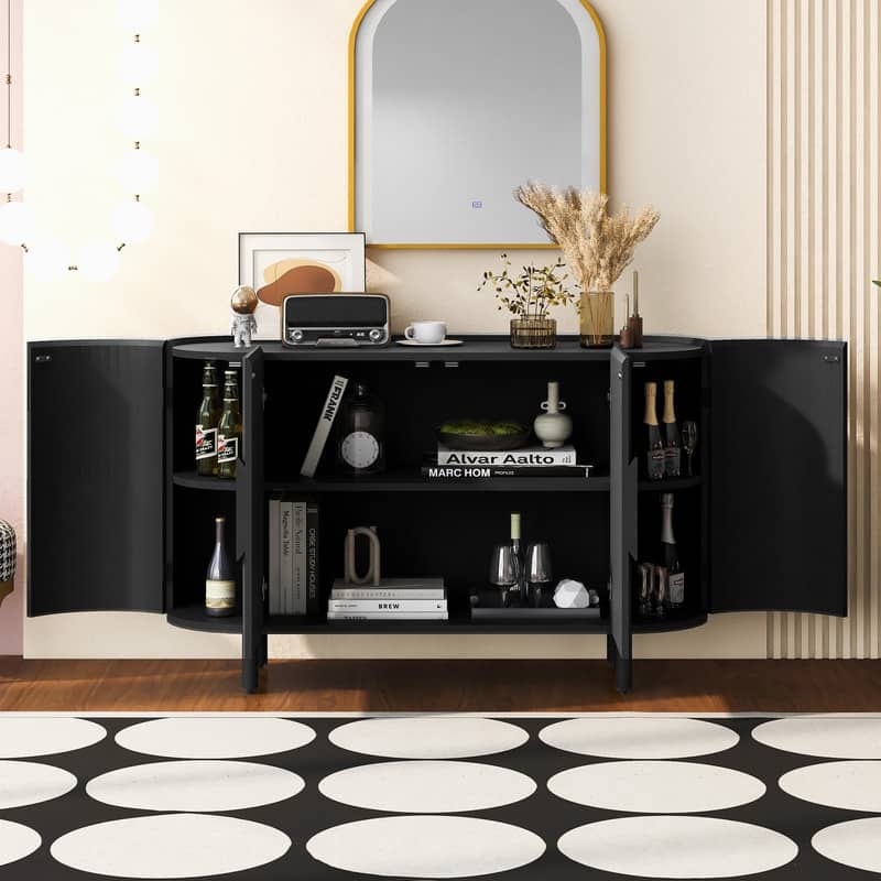 Light Luxury Sideboard with Adjustable Shelves, Curved Design Storage Buffet Cabinet for Living Room/Kitchen/Entryway/Hallway