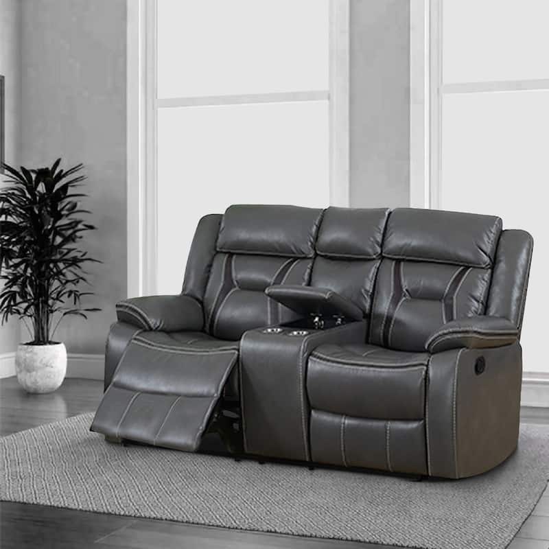 73 Inches Leatherette Motion Loveseat with Console, Gray