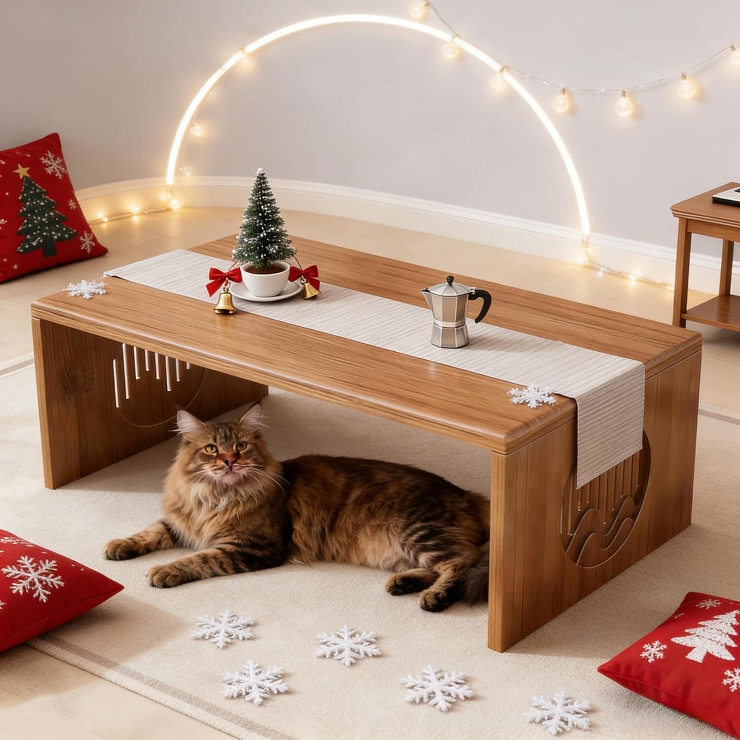 Foldable Solid Wood Floor Table for Meditation & Tea, No Assembly Required, Portable & Space-Saving