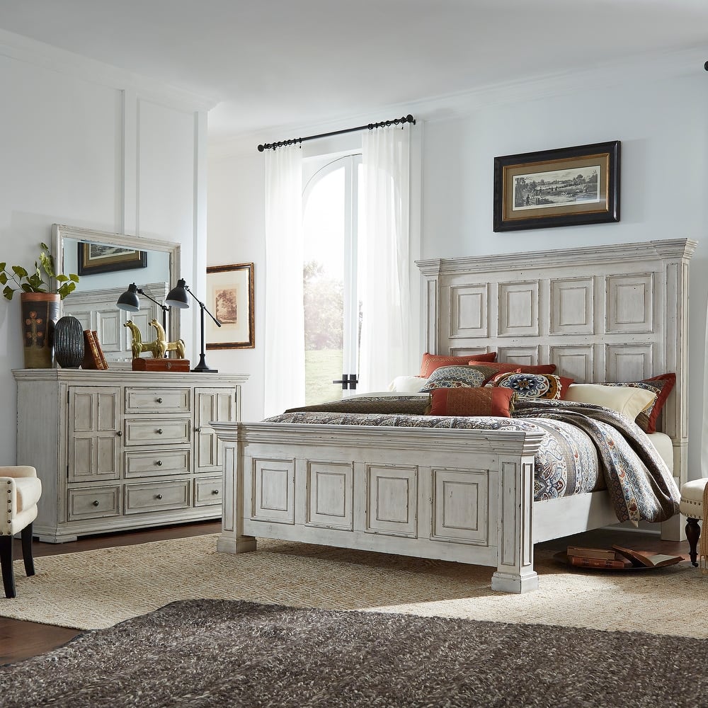 Liberty Furniture Big Valley Panel Bed, Dresser, Mirror, Chest, and Nightstand- California King, King or Queen