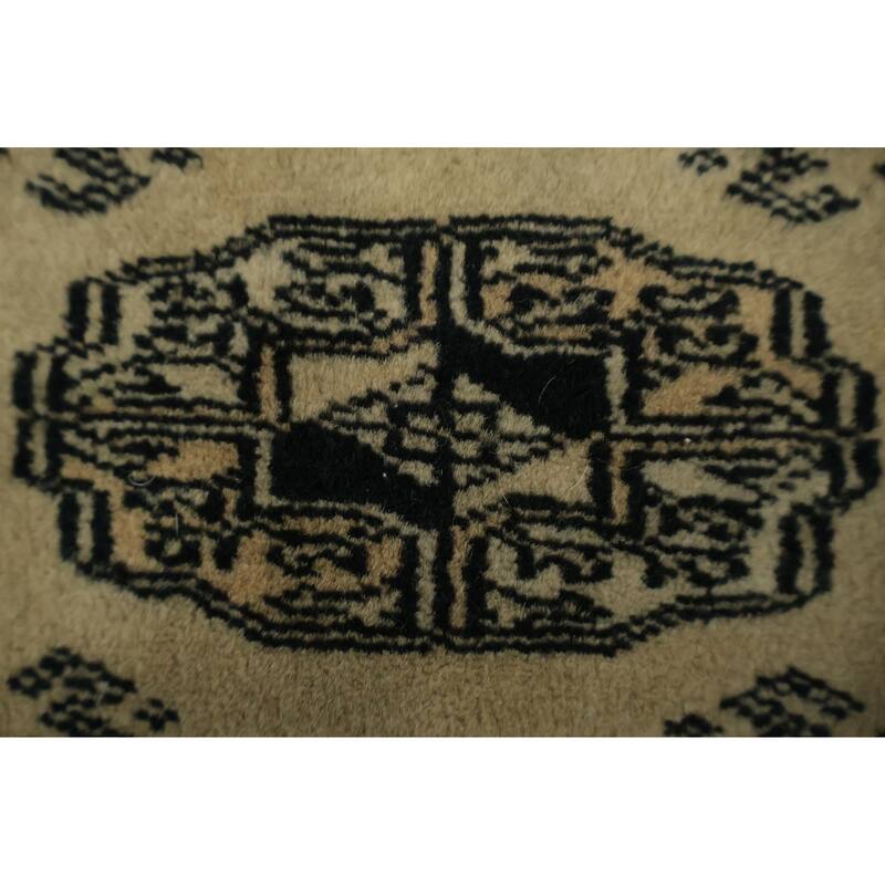 Hand Knotted Oriental 100% Wool Carpet Traditional Geometric Beige & Ivories Bokhara Runner Rug - 7' 4'' X 1' 6''