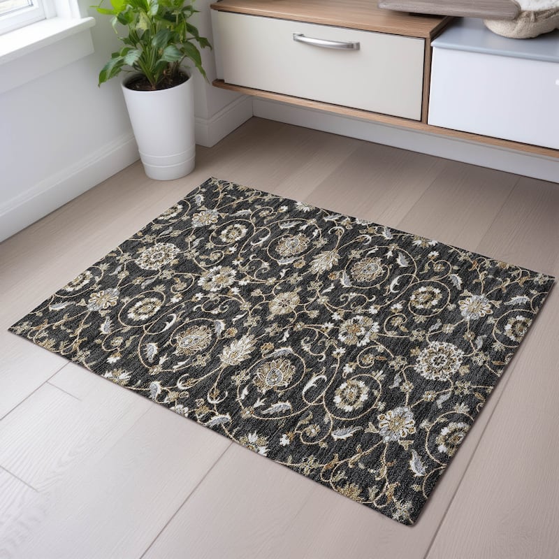 Premium Washable Super Soft Traditional Persian Mayfield Rug - Black - 1'8" x 2'6"