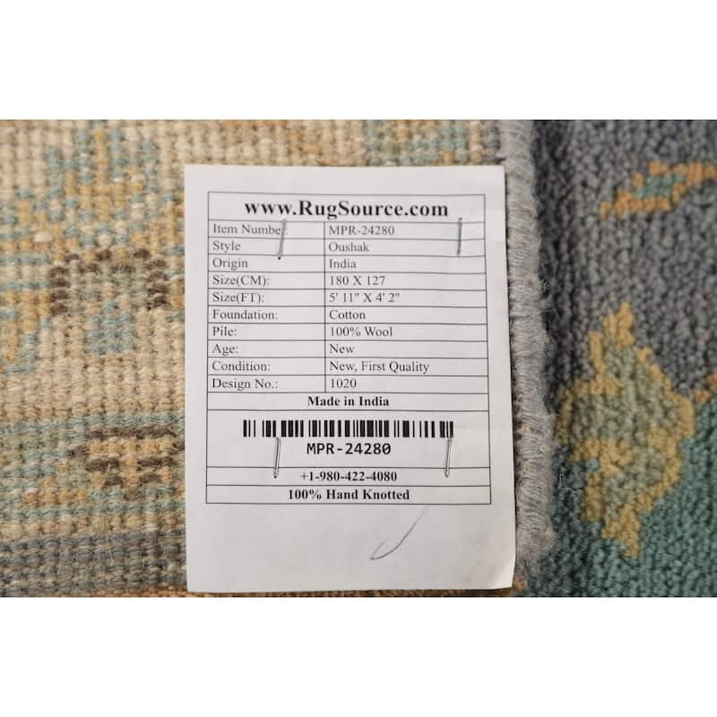 Light Blue Oushak Oriental Rug Handmade Wool Carpet - 4'2"x 5'11"