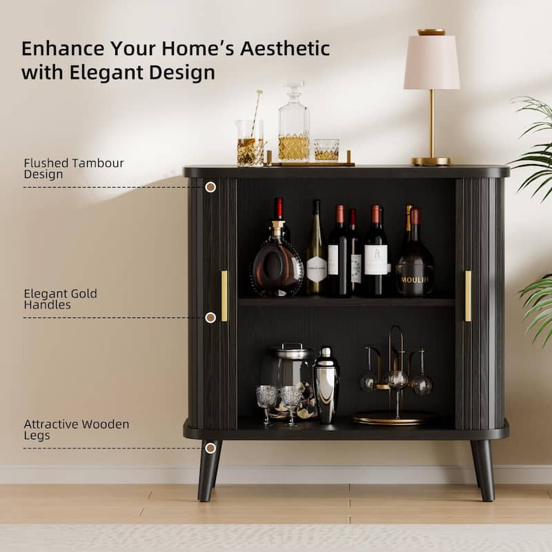 31" Sideboard Buffet Cabinet with 2 Sliding Tambour Doors and Adjustable Shelves