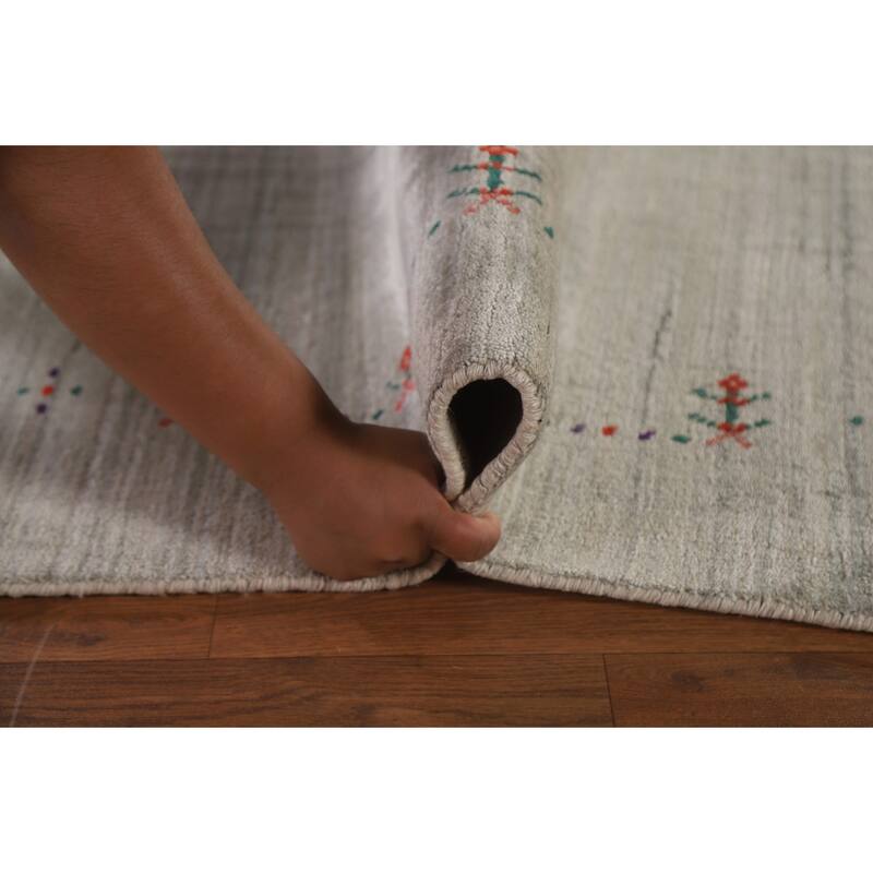 Gabbeh Indian Area Rug Handmade Beige Wool Carpet - 7'7"x 9'8"